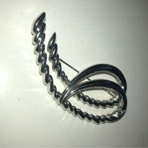 Vintage Trifari elegant J ribbon twist brooch,modernist statement brooch-used